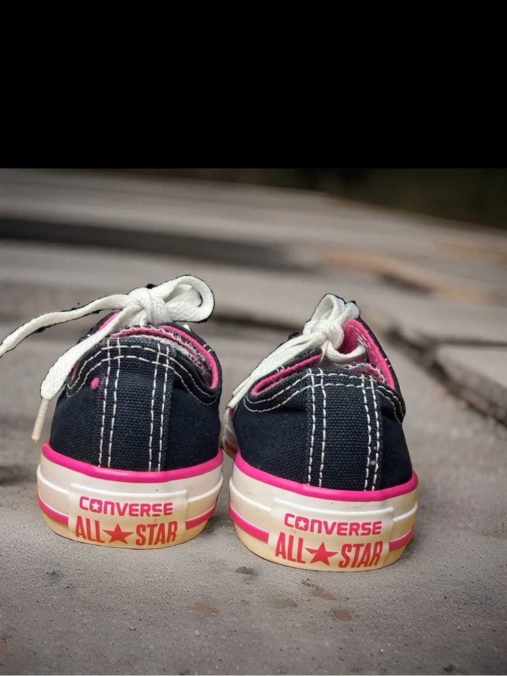 Converse Kids Black Canvas Sneakers with Pink Trim